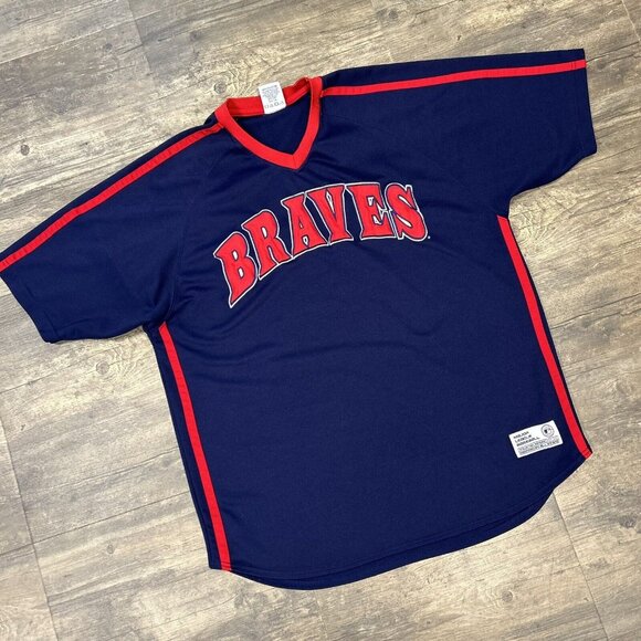 Vintage Atlanta Braves Jersey Men Blue Embroidered True Fan MLB 90s Size XL (14) - Picture 1 of 8